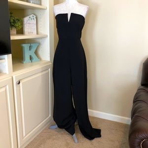 Missguided Black V Bar Bandeau Wide Leg Jumpsuit